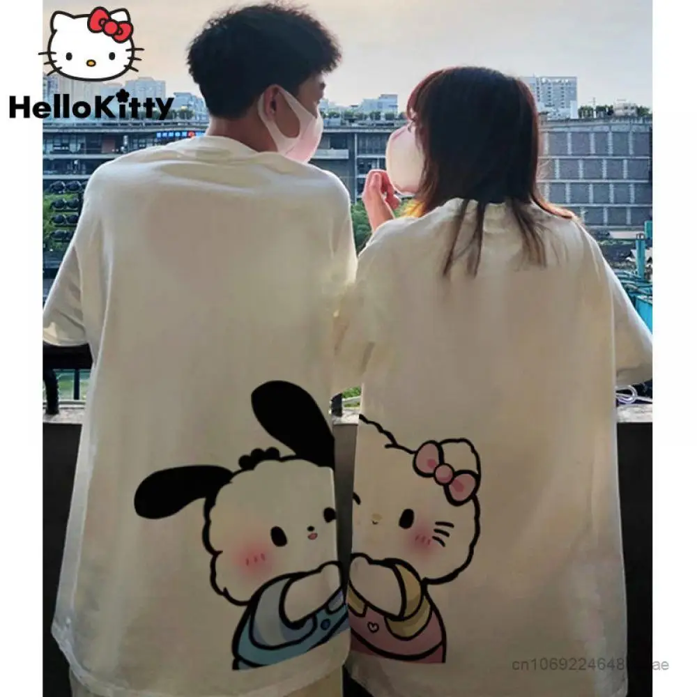 

2Pcs Sanrio Hello Kitty Couple T-Shirt Summer Kawaii Anime Men and Women Top New Loose Harajuku Short Sleeve Pure Cotton Korean