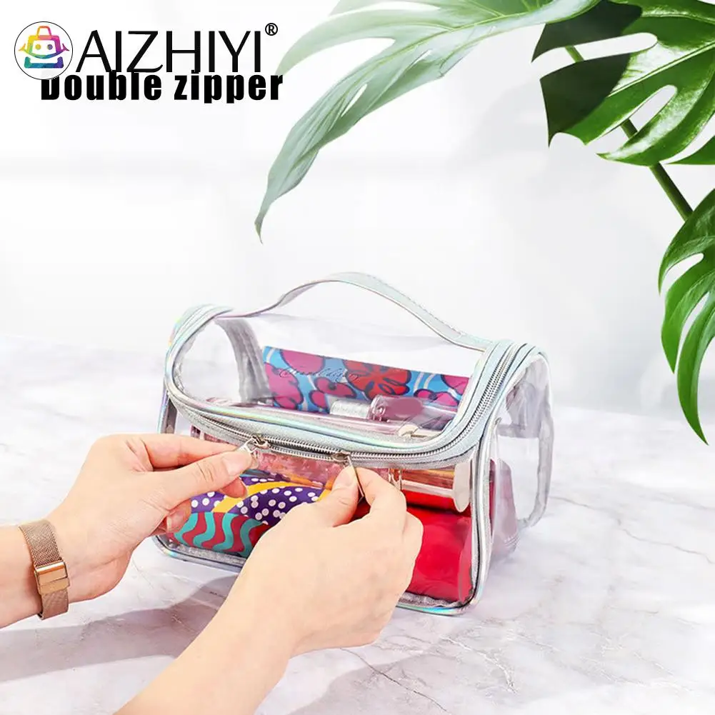 

Transparent Simple Waterproof Large Capacity Fitness Wash Bath Bag Storage Bag Portable Cosmetic Bag Lucency INS New Fashion