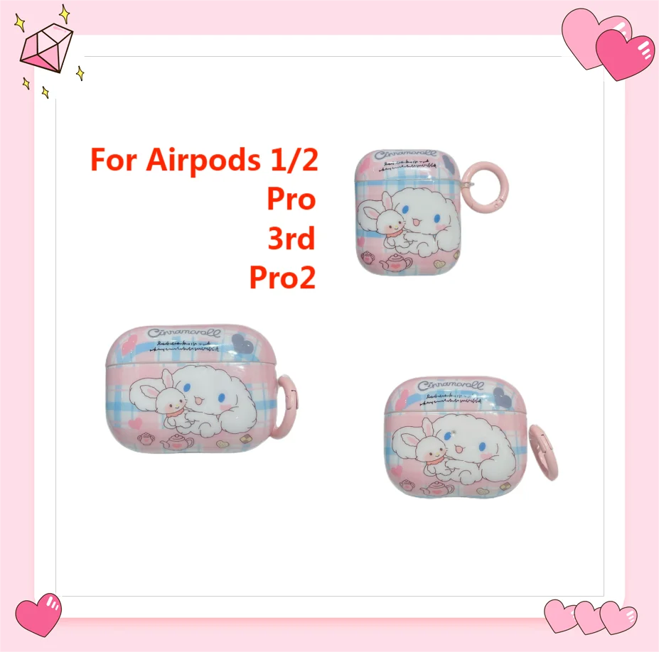 

Симпатичные наушники Sanrio Cinnamoroll с рисунком для Airpods 1/2 3 Pro 2, беспроводная коробка, белый чехол для наушников, мягкий глянцевый с крючком