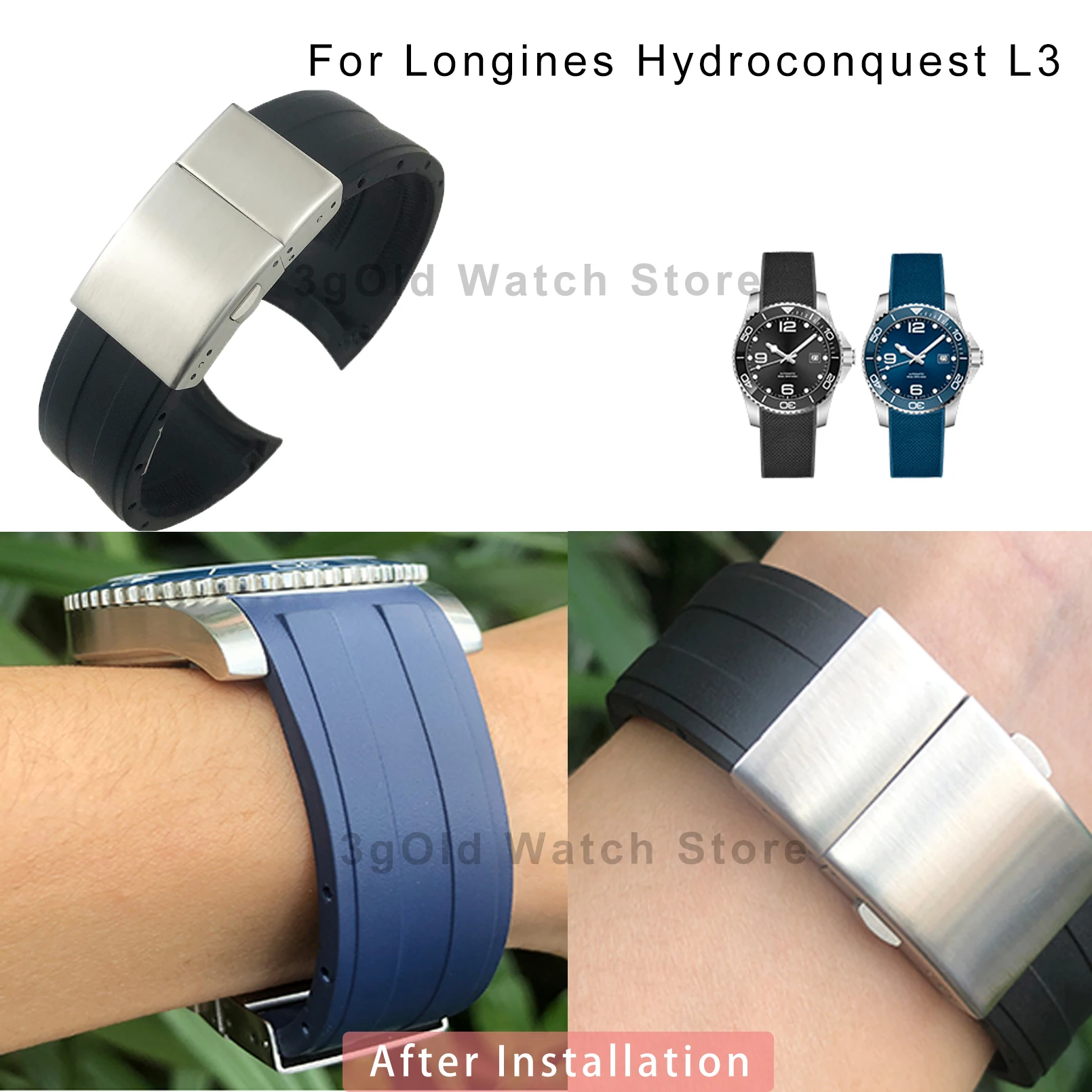 

19mm 20mm 21mm 22mm Rubber Silicone Watchband Fit for Longines Hydroconquest L3 Conquest MIDO Ocean Star M026 Sports Watch Strap