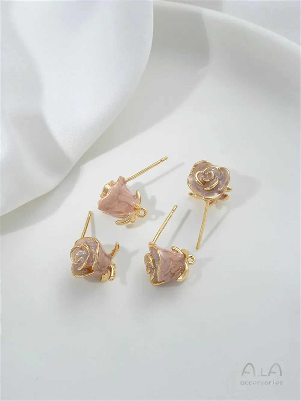 Серьги-гвоздики с позолотой 14 карат и серебряной булавкой капающее масло розовая