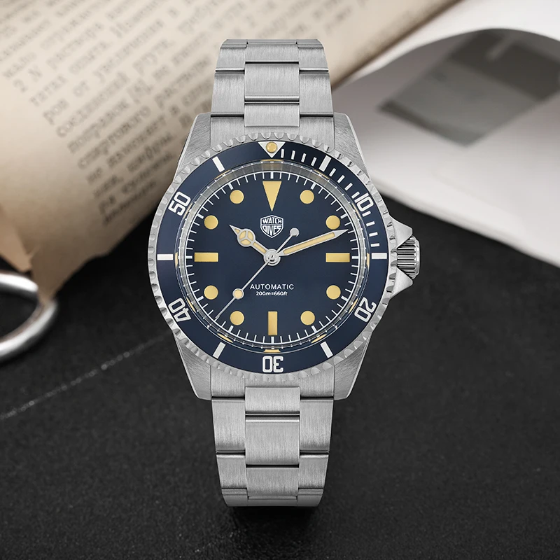 Watchdives WD79090 Часы для дайвинга Vintage Sub NH35 Автоматический механизм Куполообразные