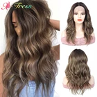 Женский синтетический парик с эффектом омбре, коричневый, светлый, длинный, с натуральными волнистыми волосами средней длины, термостойкий
