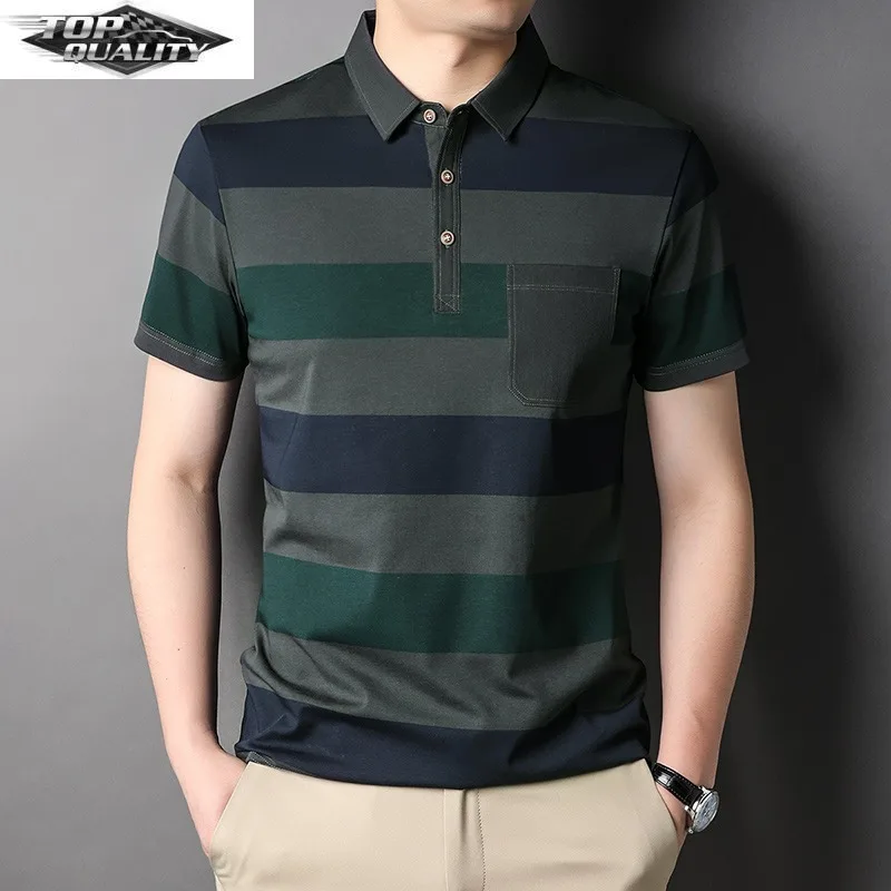 

Top Grade 73% Cotton New Brand Designer Polo Shirt Summer Short Sleeve Plain Stripped Casual Tops Fashions Clothes Men