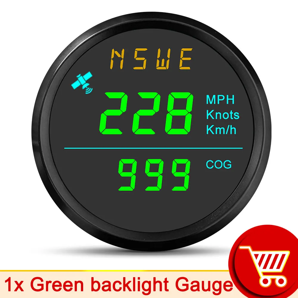 

52 мм цифровой GPS-спидометр MPH Knot Km/h COG для морской лодки, мотоцикла, кемпера с GPS-антенной 12 В 24 В, зеленый, белый, красный свет