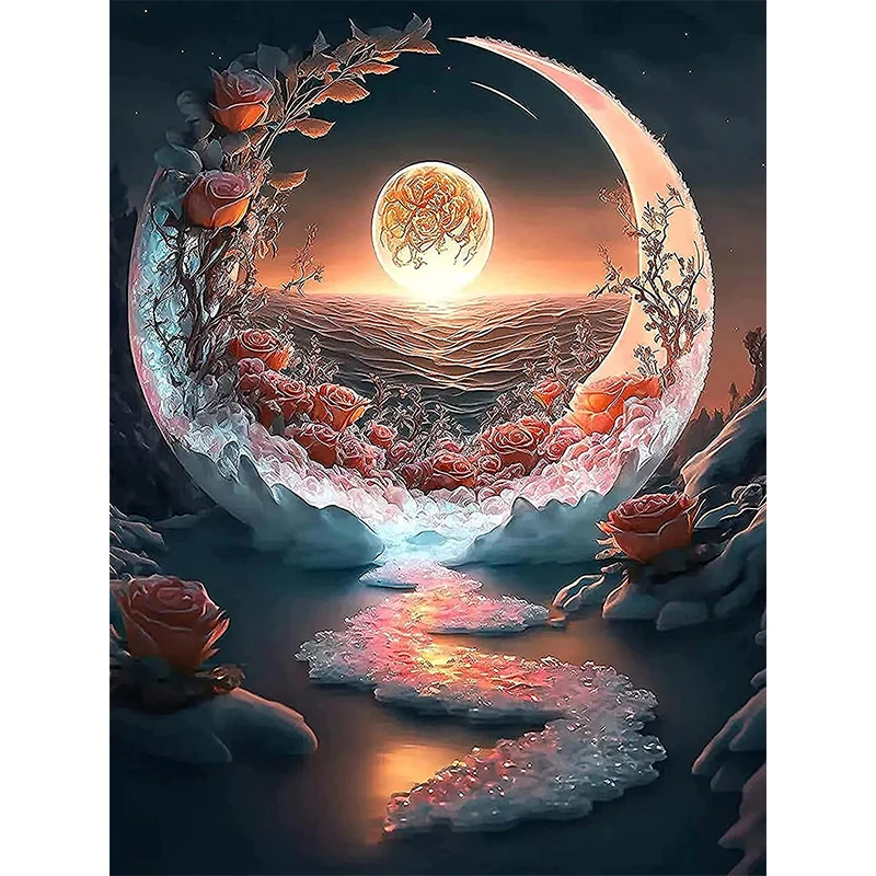 

Diy Diamond Embroidery Rose Flower Full Square Drill Diamond Painting Landscape Sea Moon Cross Stitch Kits Art Home Decoration