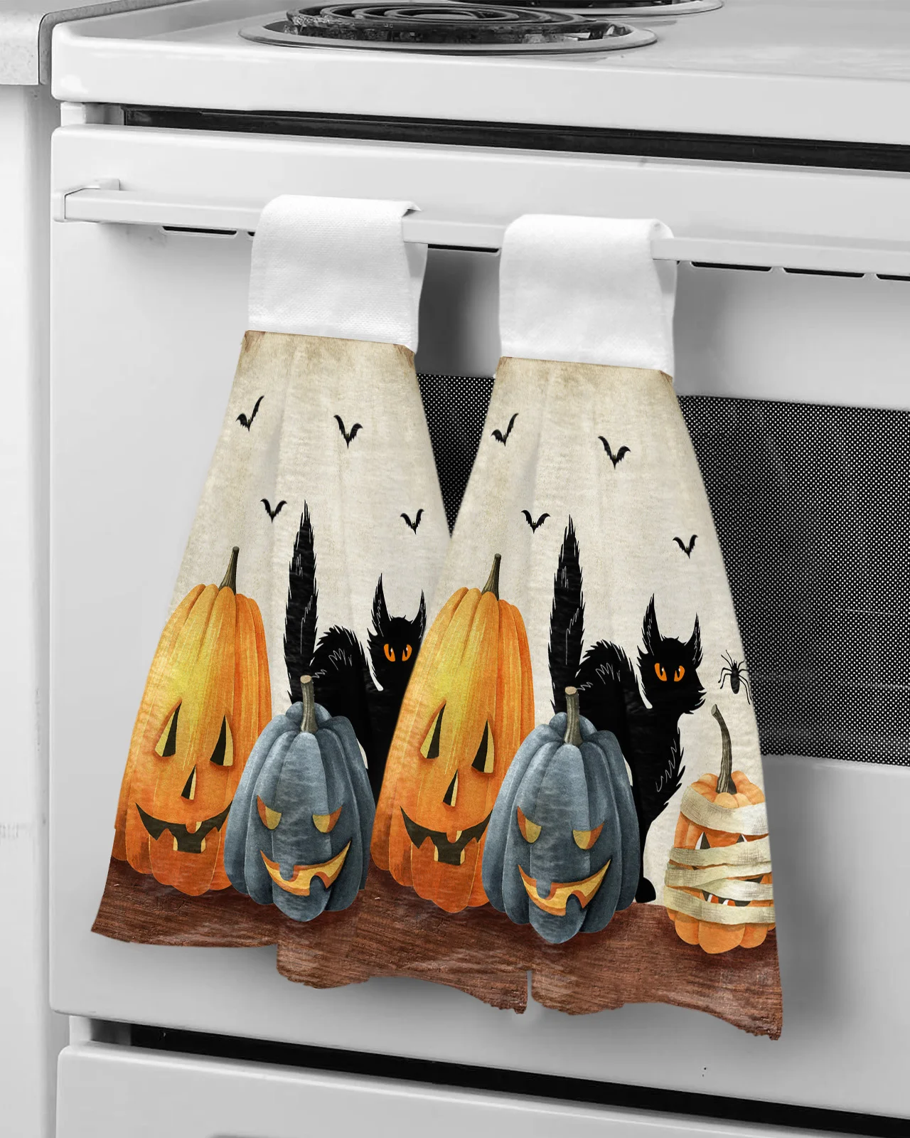 Halloween Pumpkin Black Cat Bat Hand Towel Bathroom Supplies Absorbent Cloth Dishcloths Hanging Cloth Kitchen Accessories