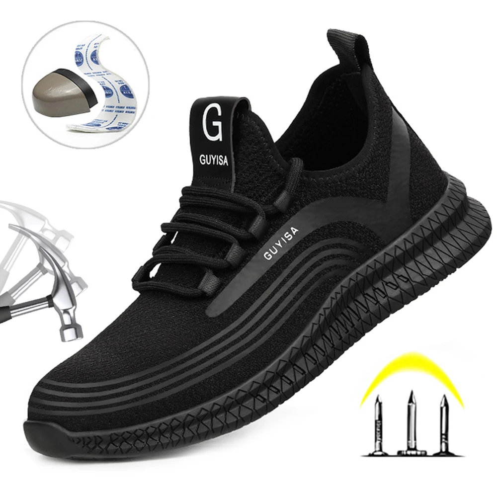 

Men's Anti-puncture and Anti-smashing Protective Safety Work Boots Flying Woven Breathable Wear-resistant Labor Insurance Shoes