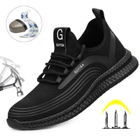 mens anti puncture and anti smashing protective safety work boots flying woven breathable wear resistant labor insurance shoes
