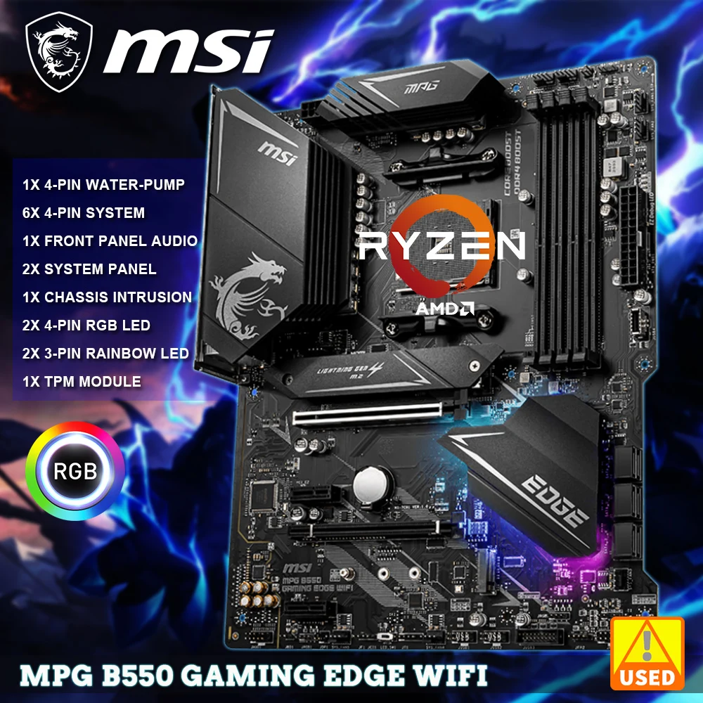 

MSI MPG B550 GAMING EDGE WIFI Gaming Motherboard AMD AM4 DDR4 PCIe4.0 SATA 6Gb/s M.2 USB 3.2 Gen 2 AX Wi-Fi 6 ATX AMD Ryzen 5000