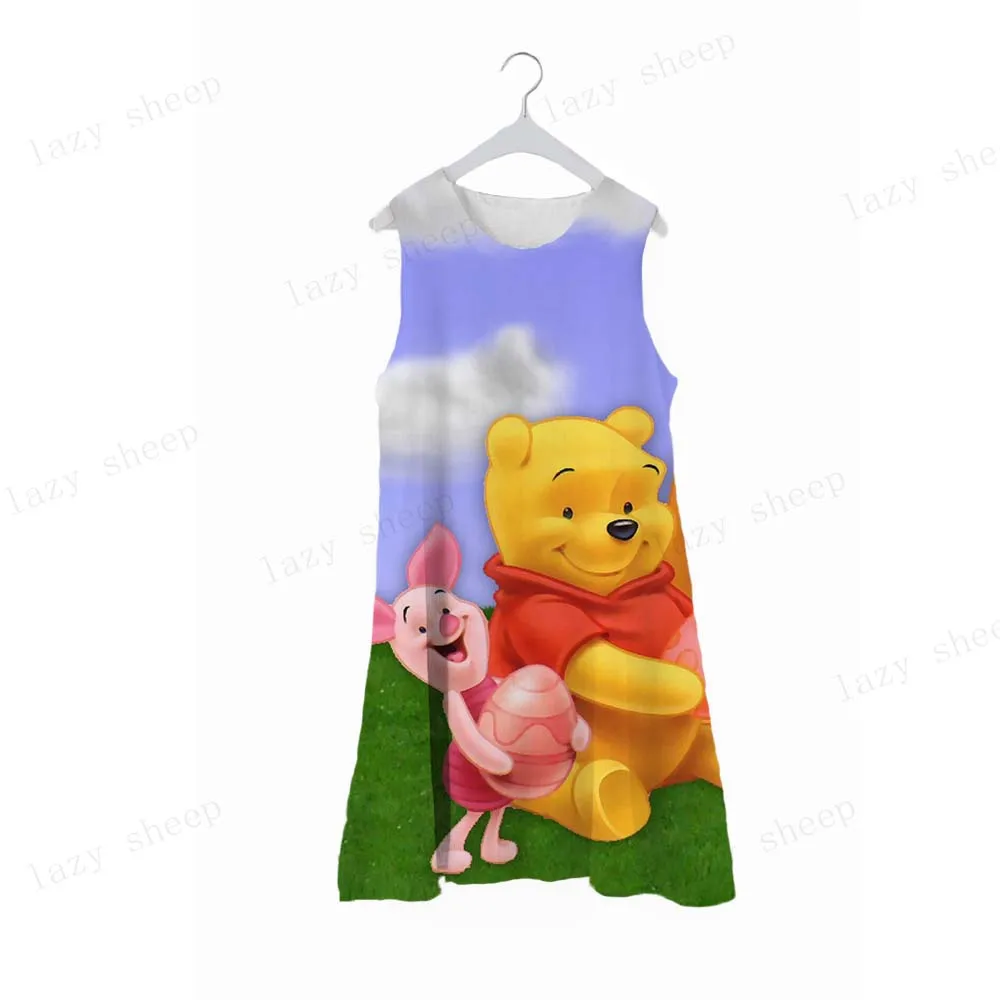 

New Winnie the Pooh Sleeveless Dress Girls Dress Summer Disney Thin Long Skirt Summer Disney Dress Children's Ice Silk Vest Dres
