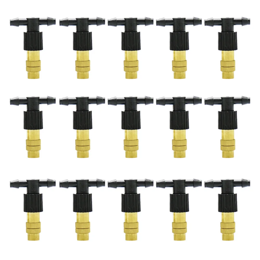 

15-250PCS Adjustable Copper Misting Nozzle w/ 4/7mm Plastic Tee Connector Brass Watering Irrigation Sprinkler Cooling Nozzle