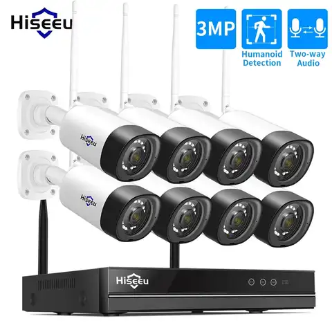 Беспроводная система видеонаблюдения Hiseeu, 8 каналов, 1080P, NVR, H.265, 2 МП, IP-камера с записью звука, водонепроницаемый комплект видеонаблюдения