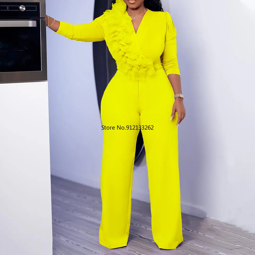 

2023 Africa Clothing African Dresses for Women Party Dashiki Fall Fashion Flower V-neck Jumpsuit African Clothes Sexy Overalls