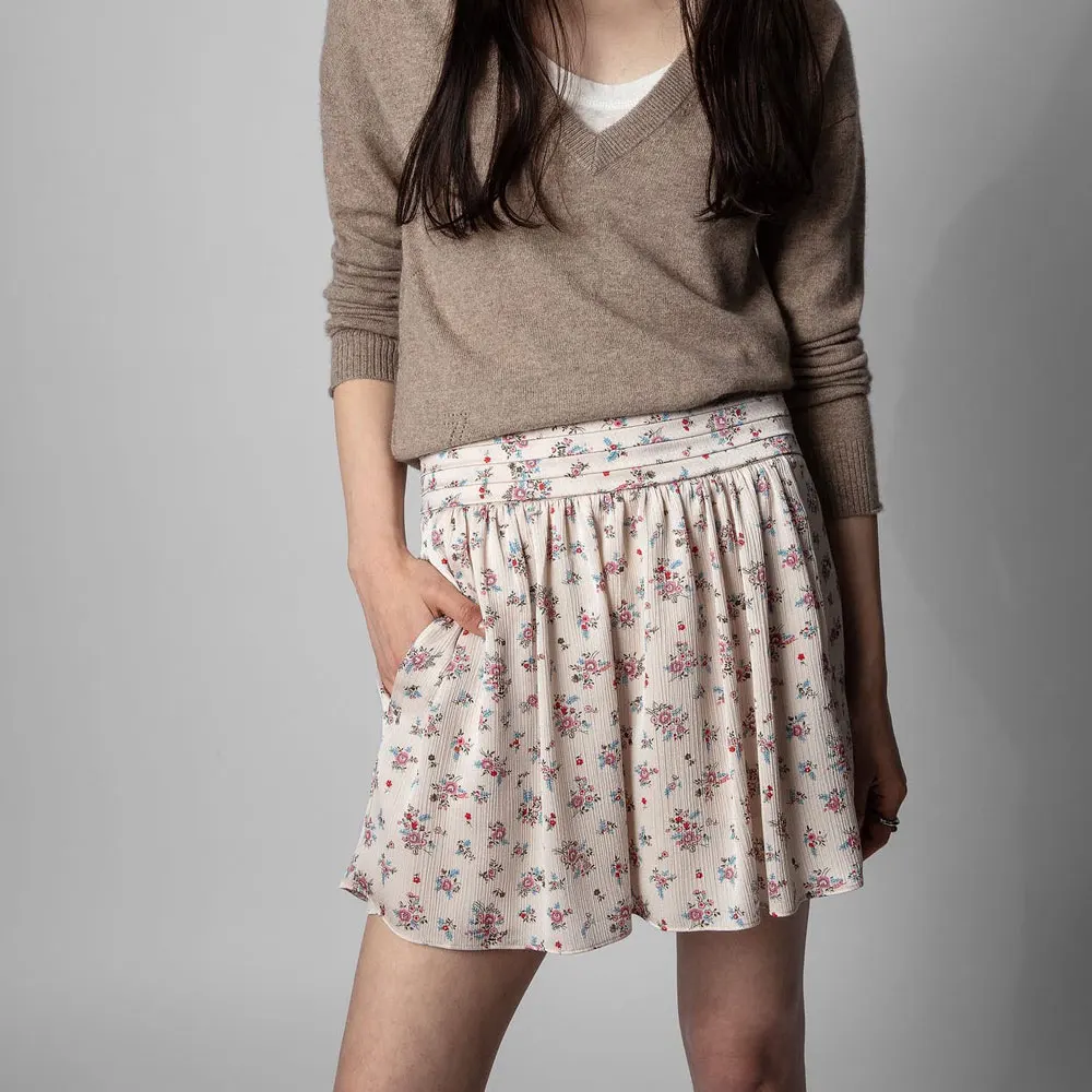 

Floral Printed Women's Pleated Mini Skirt 2022 Summer new Sweet All-match Female Short Jupe with Pockets