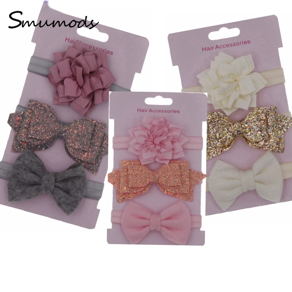 

3pcs/lot baby head band Flower Headbands hair band Sequin Bowknot Lovely Headwear Children Kids Princess girls Hair Accessories