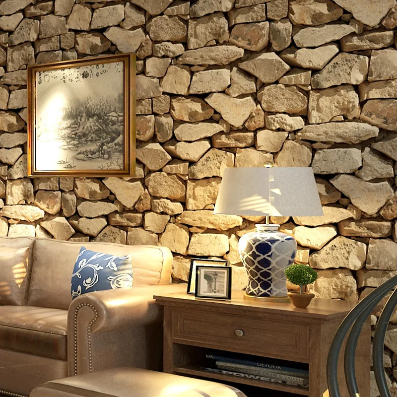 

Retro nostalgic personality stone pattern culture stone wallpaper bar hotel coffee shop PVC brick wall paper