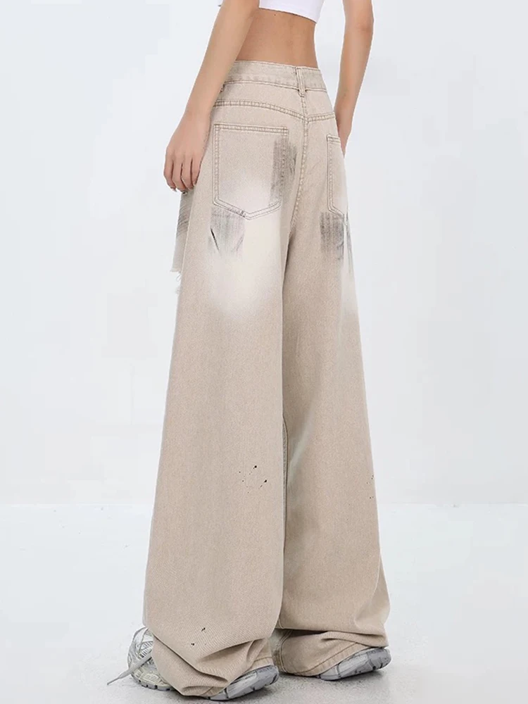 Джинсы женские с высокой талией базовые уличные штаны вырезами Модные свободные