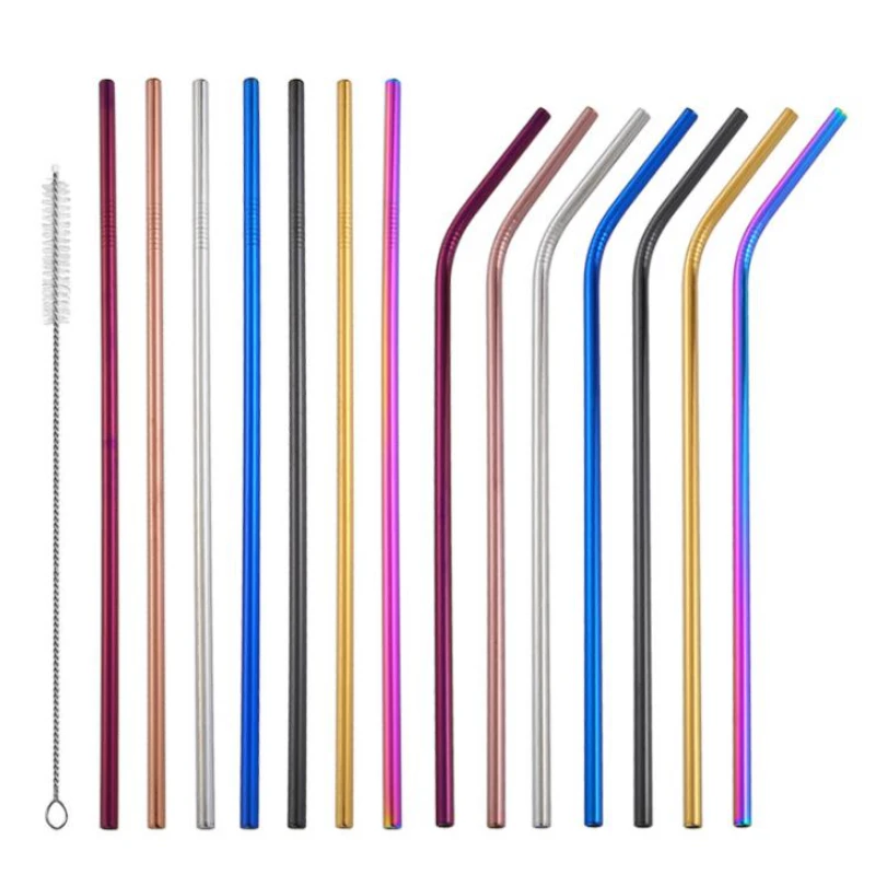 

265mm*6mm Colorful Straw 304 Stainless Steel Straws Reusable Bent Metal Drinking Straw with Cleaner Brush for 30oz Mug