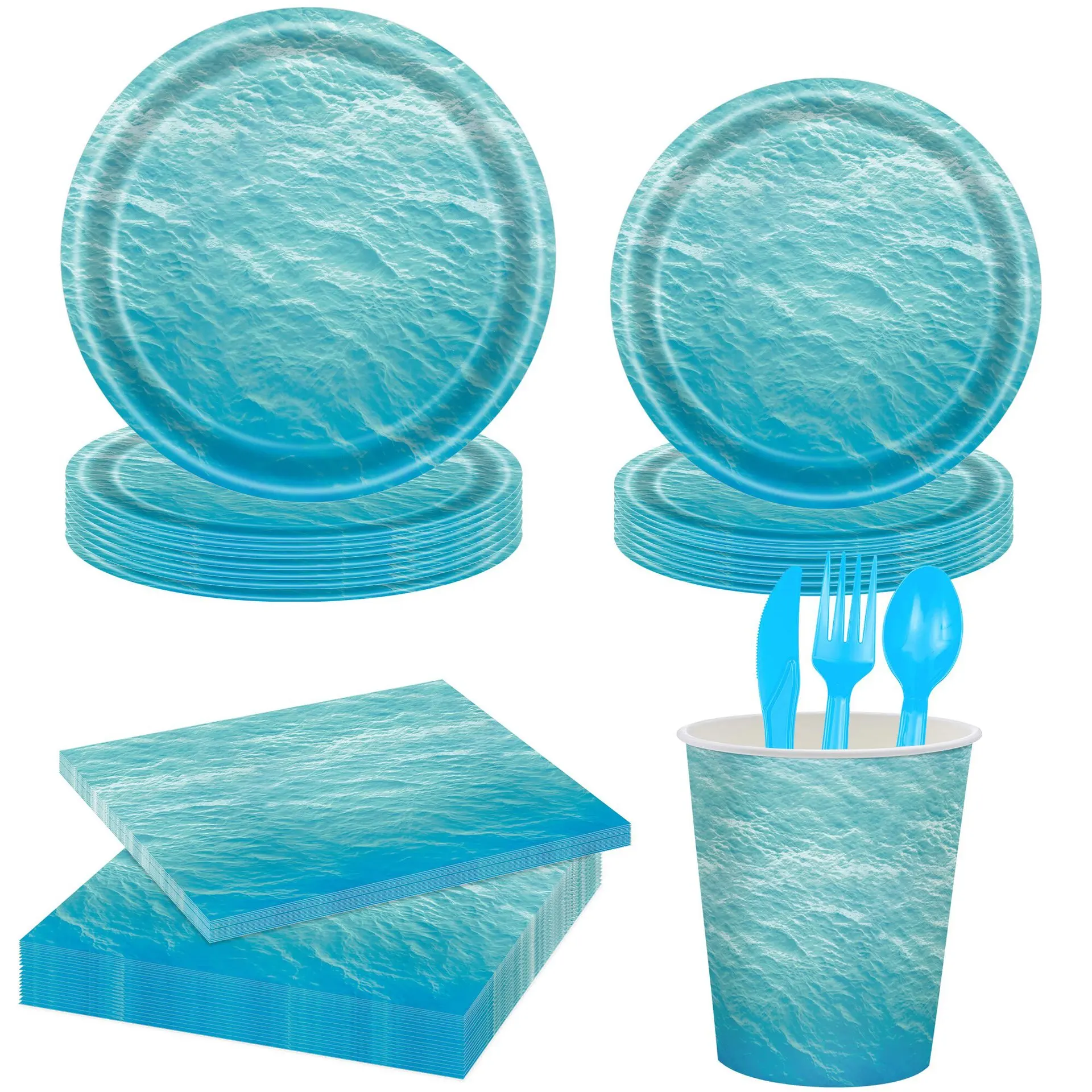 

Wave Water Ripple Party Disposable Tableware Set Sea Bottom Water Ripple Plate Napkin Cup Summer Beach Party Birthday Party