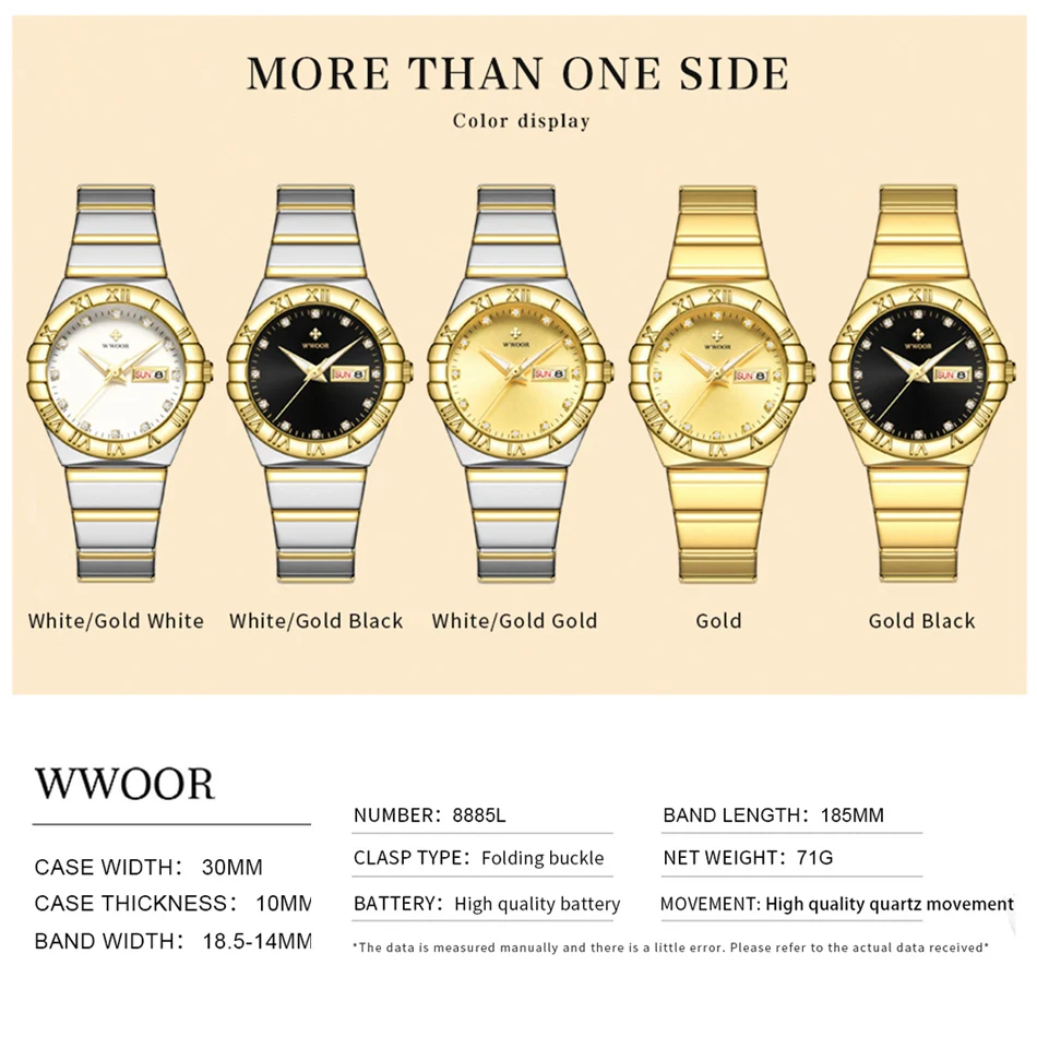 WWOOR New Fashion Women Watch Top Brand Gold Stain Steel Waterproof Date Quartz Ladies Watch Luxury Clock Gifts Relogio Feminino