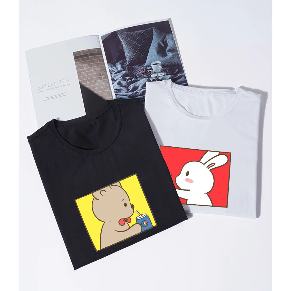 Летняя футболка для мужчин и женщин с принтом медведя роббита хлопковые футболки