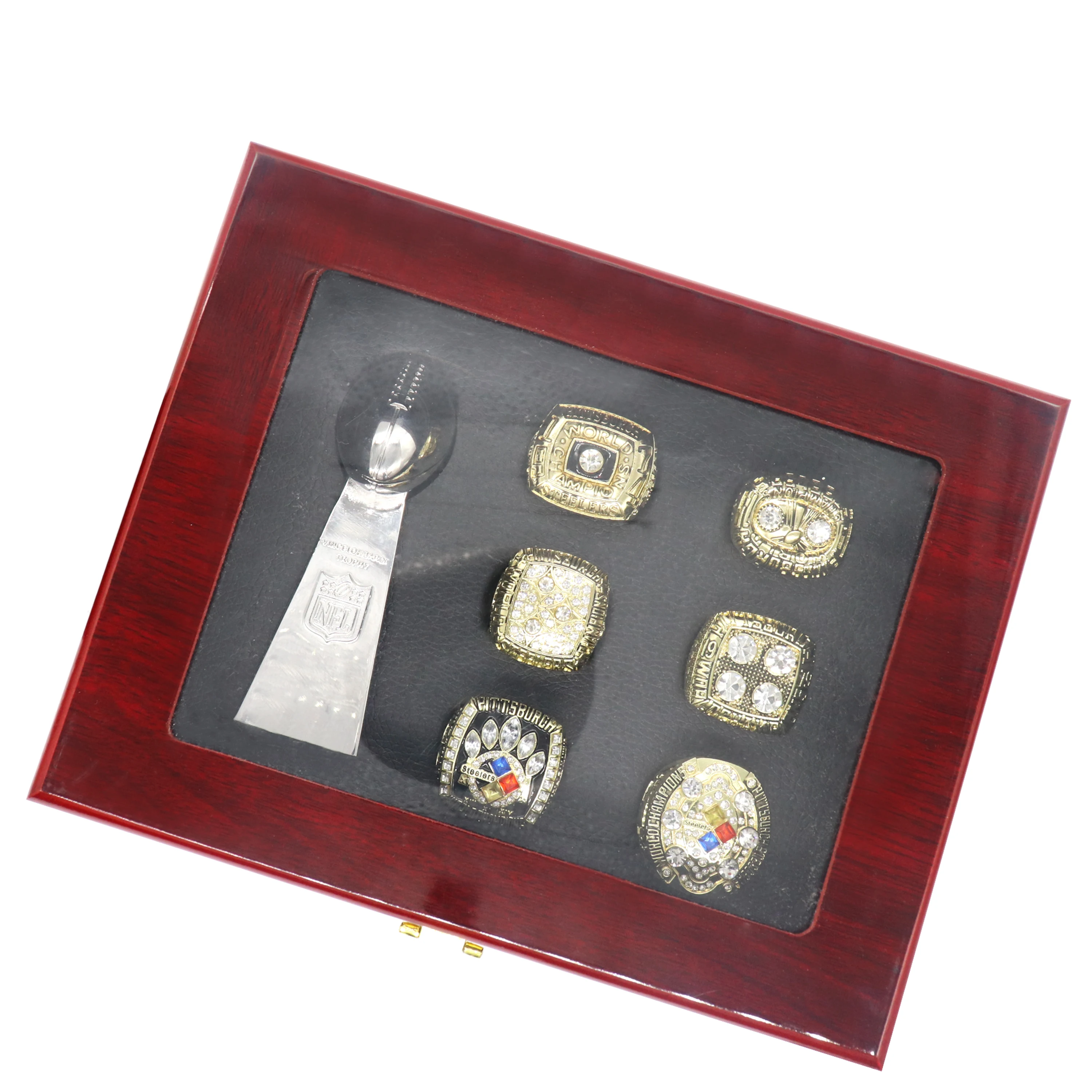 

All 6-time Steelers Championship Rings Set with Box Trophy