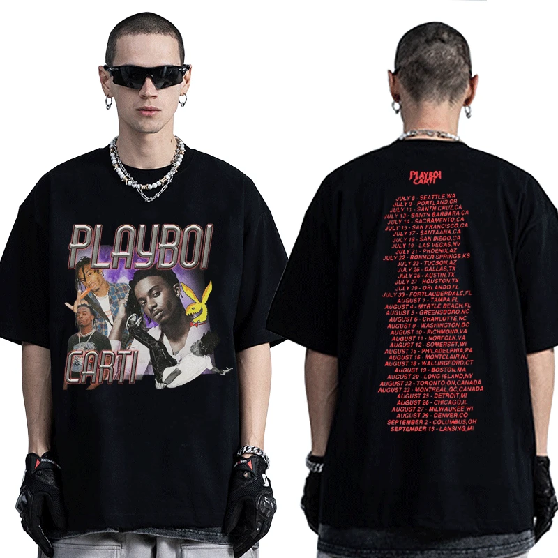 

Playboi Carti Rap Singer T Shirt Unisex Vintage Hip Hop Short Sleeve T-Shirt Double-sided Letter Print Tshirt Street Fashion Tee