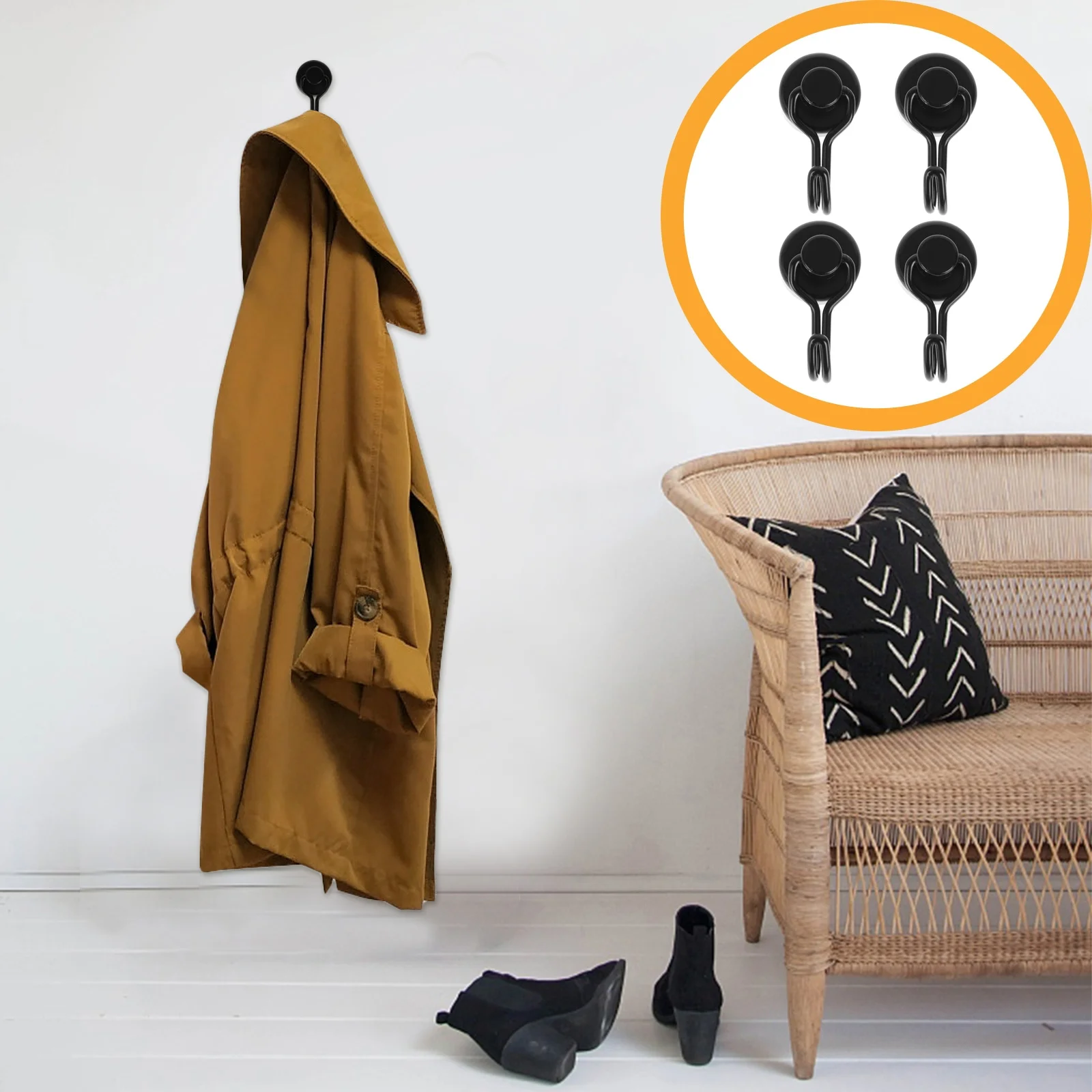 

4pcs Hooks Door Towel Hook Neodymium Hook Swivel Swing Hook Black Magnetic Hook for Daily Use Home Indoor Bathroom