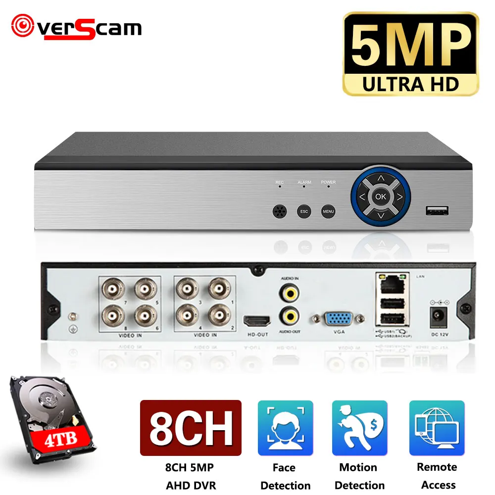 

Overscam 8CH AHD Video Recorder H.265+ 5MP 4MP 1080P 8 Channel 5 in 1 Hybrid DVR Wifi XVi TVi CVI IP NVR For Home CCTV Cameras