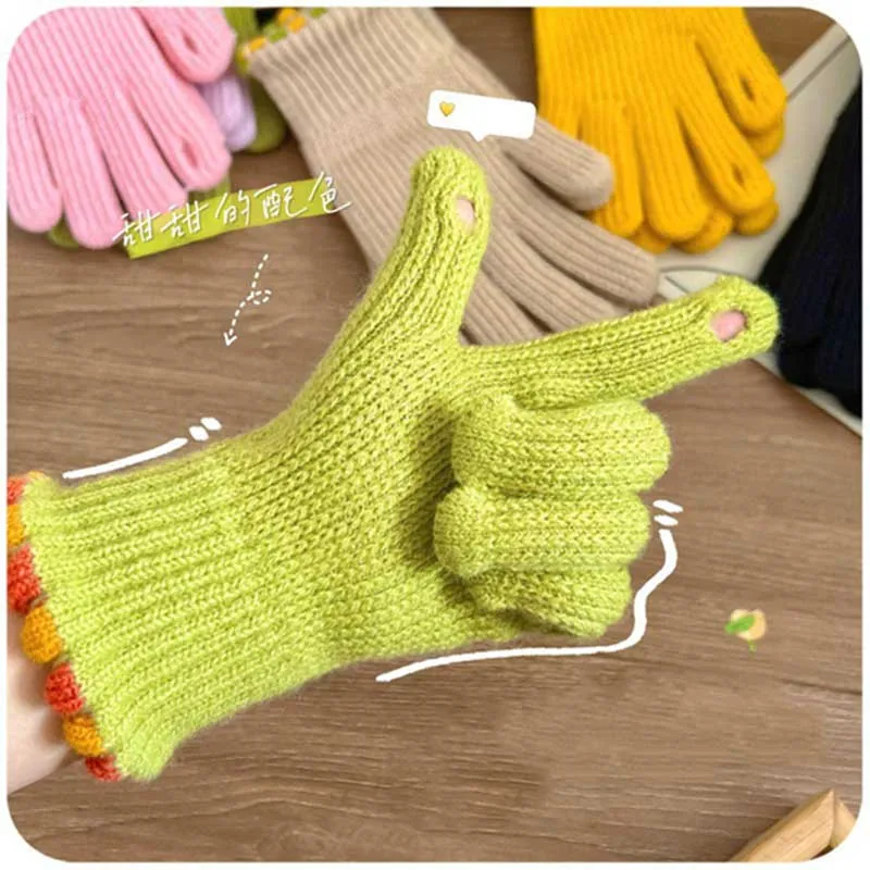 

Kawaii Winter Girls Gloves Colorful Thermal Touch Screen Windproof Warm Gloves Fashion Woman Rheumatoid Magnetic Therapy Gloves