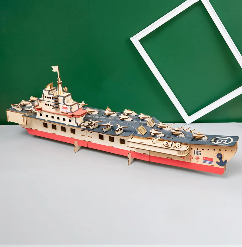

3D adult wooden jigsaw puzzle of large aircraft carrier model puzzle DIY children's toys