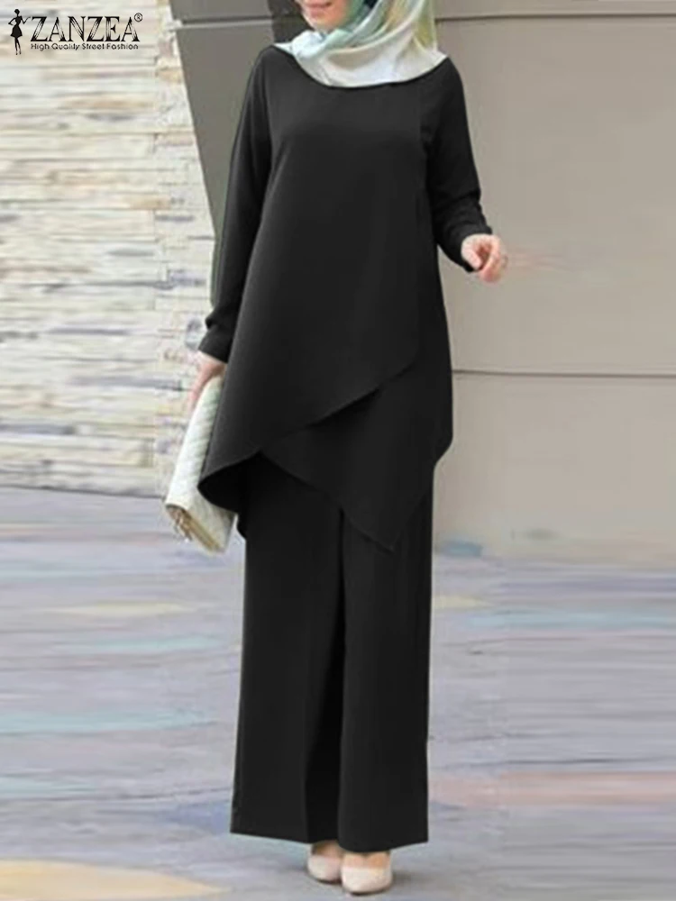 

2PCS Vintage Muslim Sets ZANZEA Fashion Women Long Sleeve Blouse Pants Sets Eid Mubarek 2023 Casual Loose Abaya Islamic Clothing