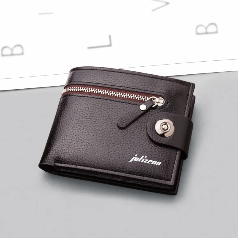Men's Short PU Leather Fashionable Zipper Zero Wallet 5 Card Slot Folding Wallet High-quality Man Large Capacity Buckle Purse