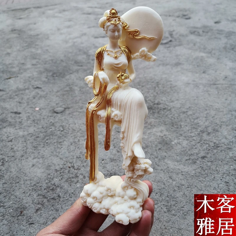 

Ivory Fruit Carving Kweichow Moutai Chang'e Fairy Chinese Desktop Office Home Decoration Mid-Autumn Festival Ladies Beauty Craft