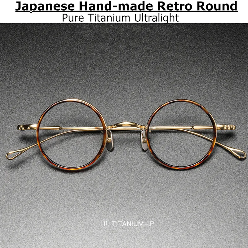 Japanese Handmade Pure Titanium Glasses Frame Men Retro Round Prescription Eyeglasses Women Optical Eyewear Blue Light Gafas