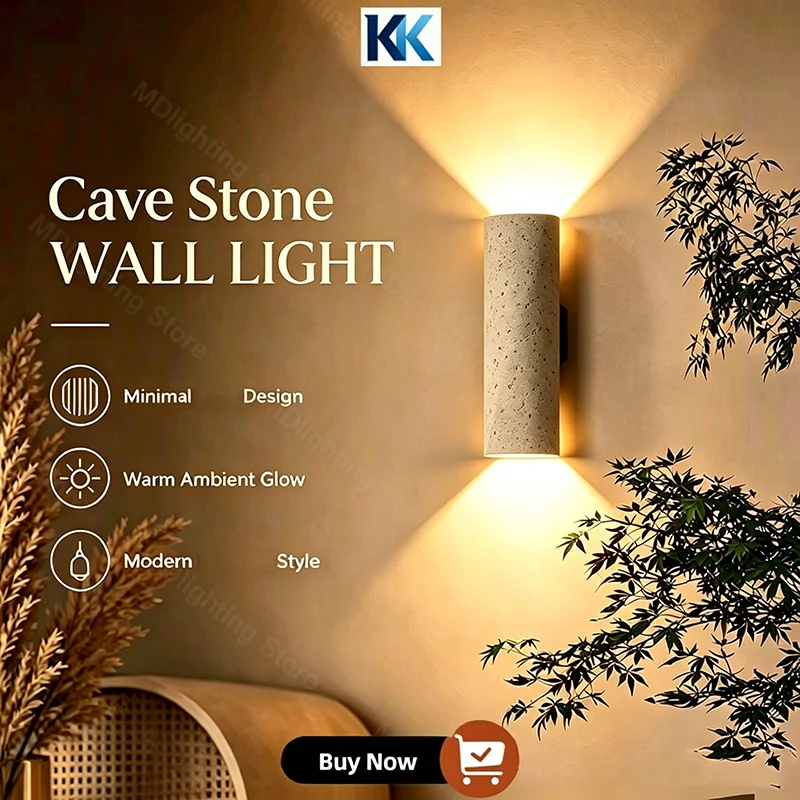 Фото Настенный светильник KK Indoor Stone Wall Lamp Wabi Sabi из желтого мрамора E27 LED для спальни, гостиной, прикроватной зоны, в японском стиле, для лестниц и коридоров, из травертина №1