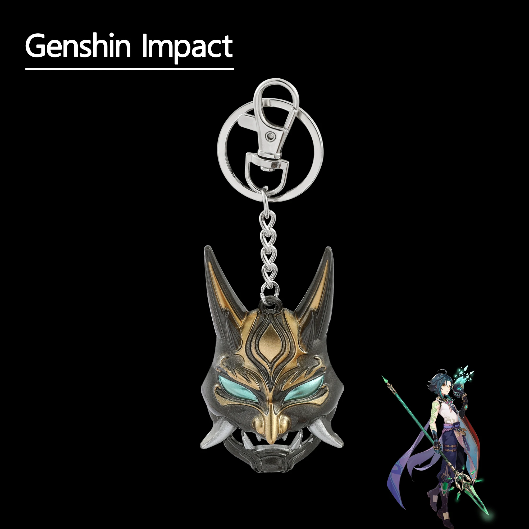 

Game Genshin Impact Metal Keychain Cartoon Figure Xiao Enamel Mask Pendant Keyrings for Car Key Backpack Key Holder Accessories