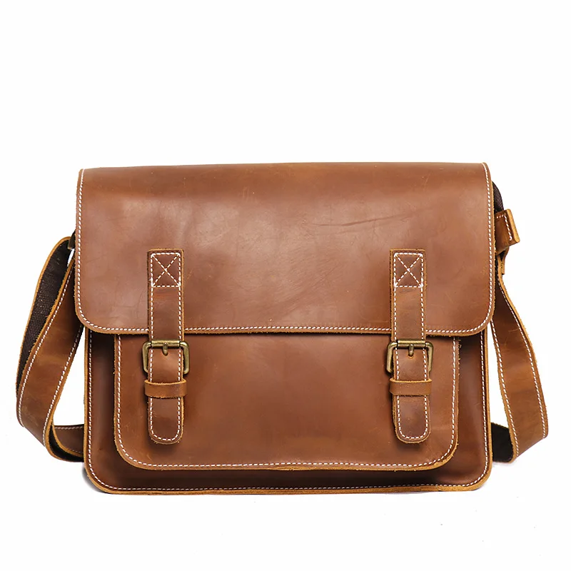 

Vintage men's leather shoulder bag, crossbody bag, fashionable business briefcase, large capacity messenger bag