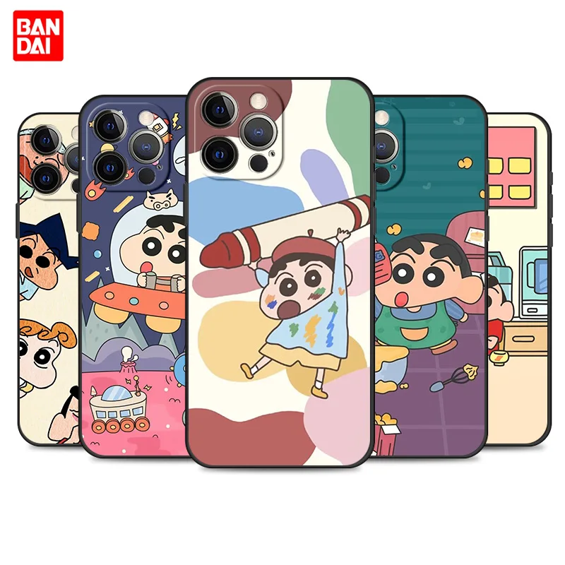 

Cartoon Crayon Shin-chan Case for iPhone 11 12 13 Pro Max SE 2020 11pro 12pro 13pro Mini Capa Cover Capinha Black Phone Silicone