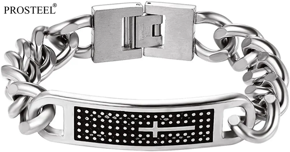 

PROSTEEL Cross Bracelet Christian Stainless Steel Men Punk Jewelry with Link Chain 19cm/22cm Length 18K Gold Plated PSH2747