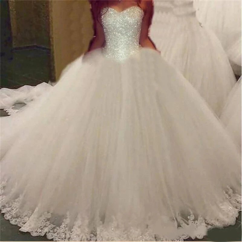 

GUXQD Sweetheart Ball Gown Wedding Dresses Vestido De Noiva Sparkly Beading Applique Court Train Formal Princess Bride Dress