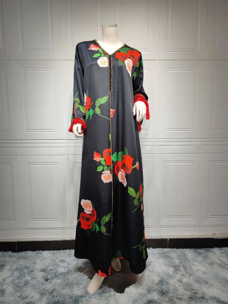 Eid Arab Muslim Women Dress Diamond Print Abaya Morocco Kaftan Party Long Vestidos Turkey Ramadan Gown Dresses Saudi Arab Robe
