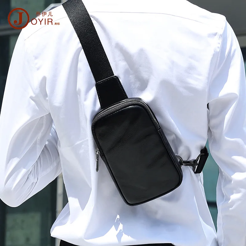 New Genuine Leather Men's Slanted Chest Bag Sports Fashion Brand Fashion Shoulder Bag Men's Bag Skeleton-Skin Retro Chest Bag Me