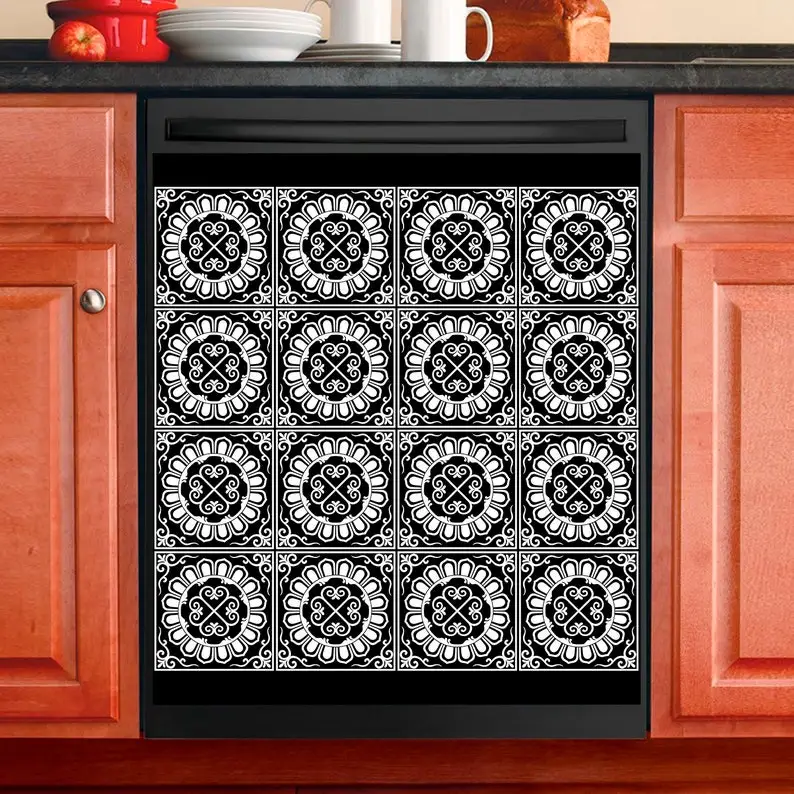 

Kitchen Decor Dishwasher Magnet Cover Beautiful Morrocan Pattern Black & White