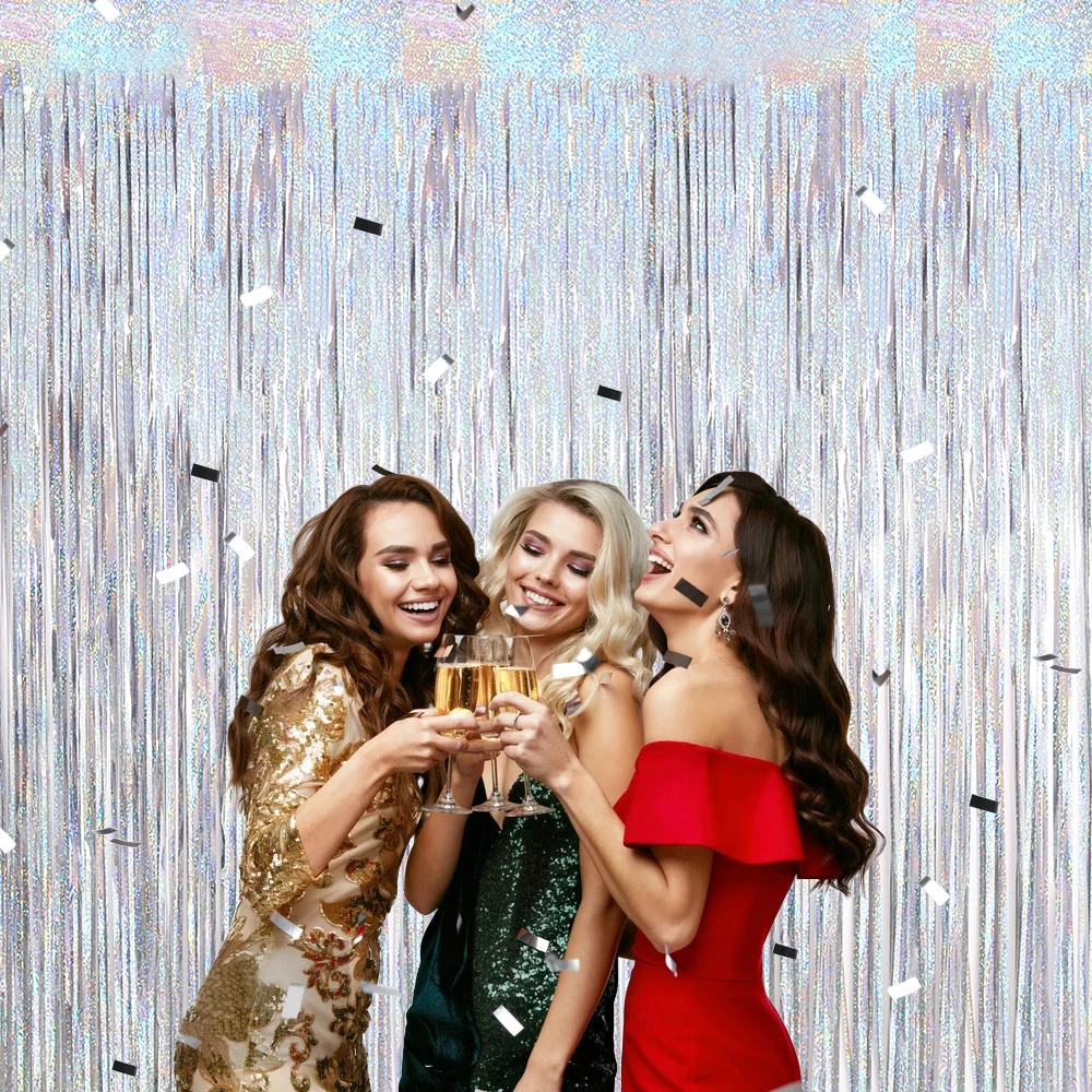 

2Pcs/Pack Birthday Party Decorations Bachelorette Party Backdrop Curtain 2m Tinsel Foil Curtain Wedding Decoration Photozone