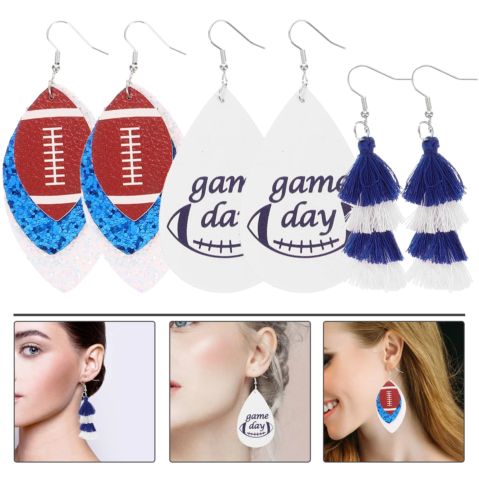 

3 пары, серьги для регби