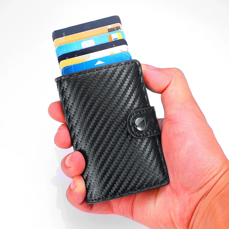 

Wholesale Cheap Custom Logo Solid Color RFID Blocking Credit Card Holder Carbon Fiber Men Wallet With ID Window, Hasp,Money Clip