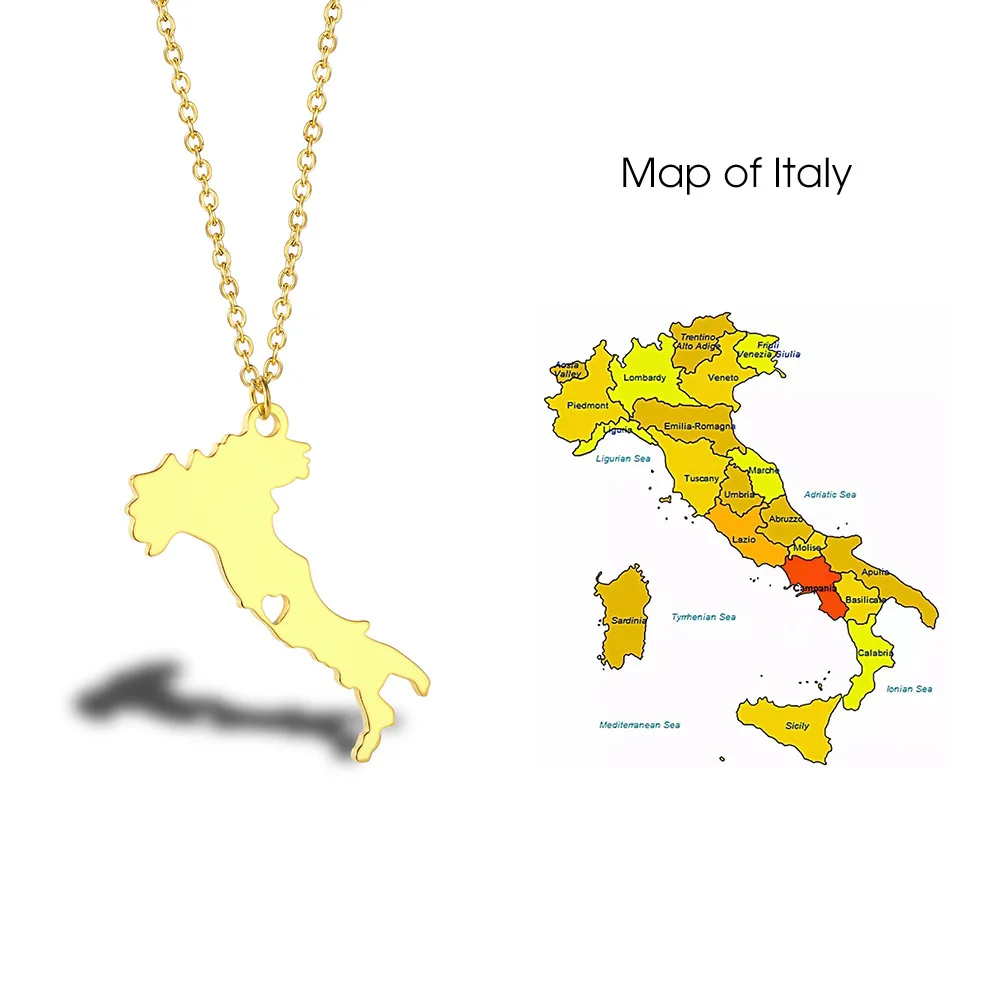 

Megin D Stainless Steel Titanium Vintage Italy Map Shape Hip Hop Pendant Collar Chains Necklace for Italian Men Women Gift Jewel