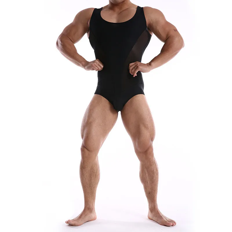 One-PieceMens Swim Trunks Swimwear Jumpsuit Breathable Training Body Mesh Vest Underwear shirts Sexy Singlet Quick Dry Bodysuits